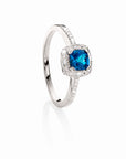 9ct White Gold Cushion-Cut London Blue Topaz & Diamond Ring