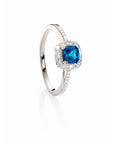 9ct White Gold Cushion-Cut London Blue Topaz & Diamond Ring