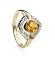 9ct Yellow Gold 6mm Cushion Citrine & Diamond Ring