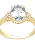 9ct Yellow Gold Aquamarine Oval & Diamond Ring