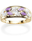 9ct Yellow Gold Marquise Amethyst & Diamond Leaf Band Ring