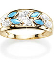 9ct Yellow Gold Marquise Blue Topaz & Diamond Leaf Band Ring
