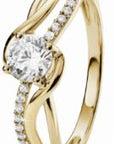 9ct Yellow Gold 4-Claw Cubic Zirconia Ring with Crossover Shoulders