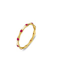 14ct Gold Plated Sterling Silver Abstract Shape Band Ring with Ruby Pink Cubic Zirconia