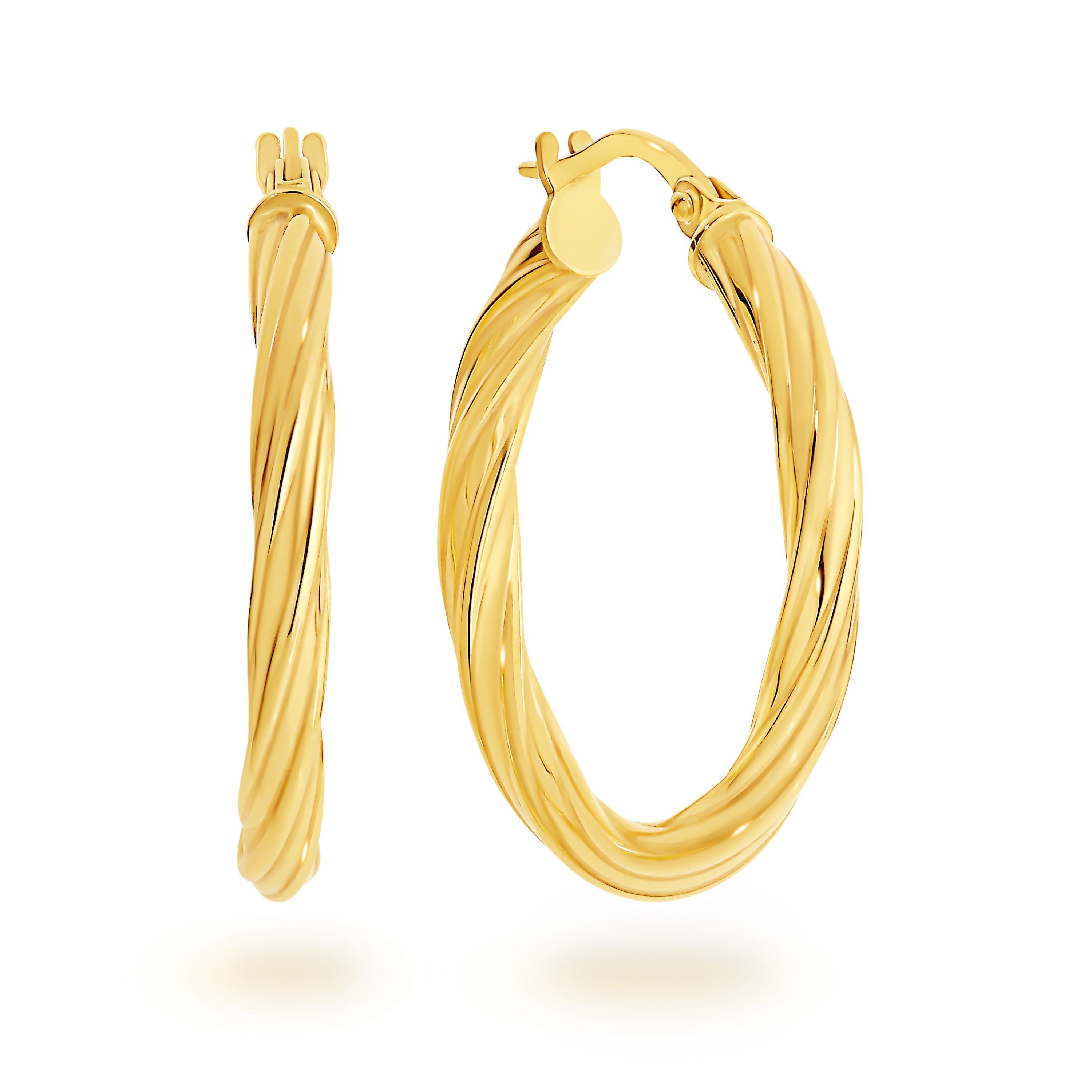 9ct Yellow Gold Textured Hollow Hoops 20mm main image 1