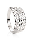 Sterling Silver Wide Flower Ring with Bezel-Set Cubic Zirconia