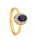 9ct Yellow Gold Iolite Oval & Diamond Ring