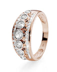 9ct Rose Gold Three-Row Bezel & Channel-Set Cubic Zirconia Ring