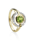 9ct Yellow Gold Round Peridot & Diamond Halo Ring