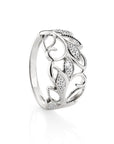 Sterling Silver Diamond Set Leaf Inspired Ring with Millgrain Feature