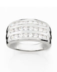 Sterling Silver Triple Row Channel Set White Cubic Zirconia Ring