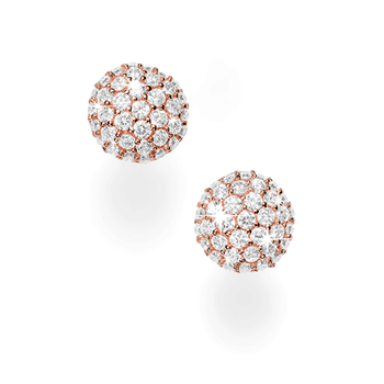 Sterling Silver Rose Gold Plated Button Stud Earrings with Pav3 Cubic Zirconia