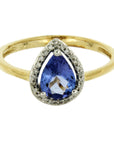 9ct Yellow and White Gold Two-Tone Claw Set Pear Tanzanite 7x5mm & Pave Diamond Ring