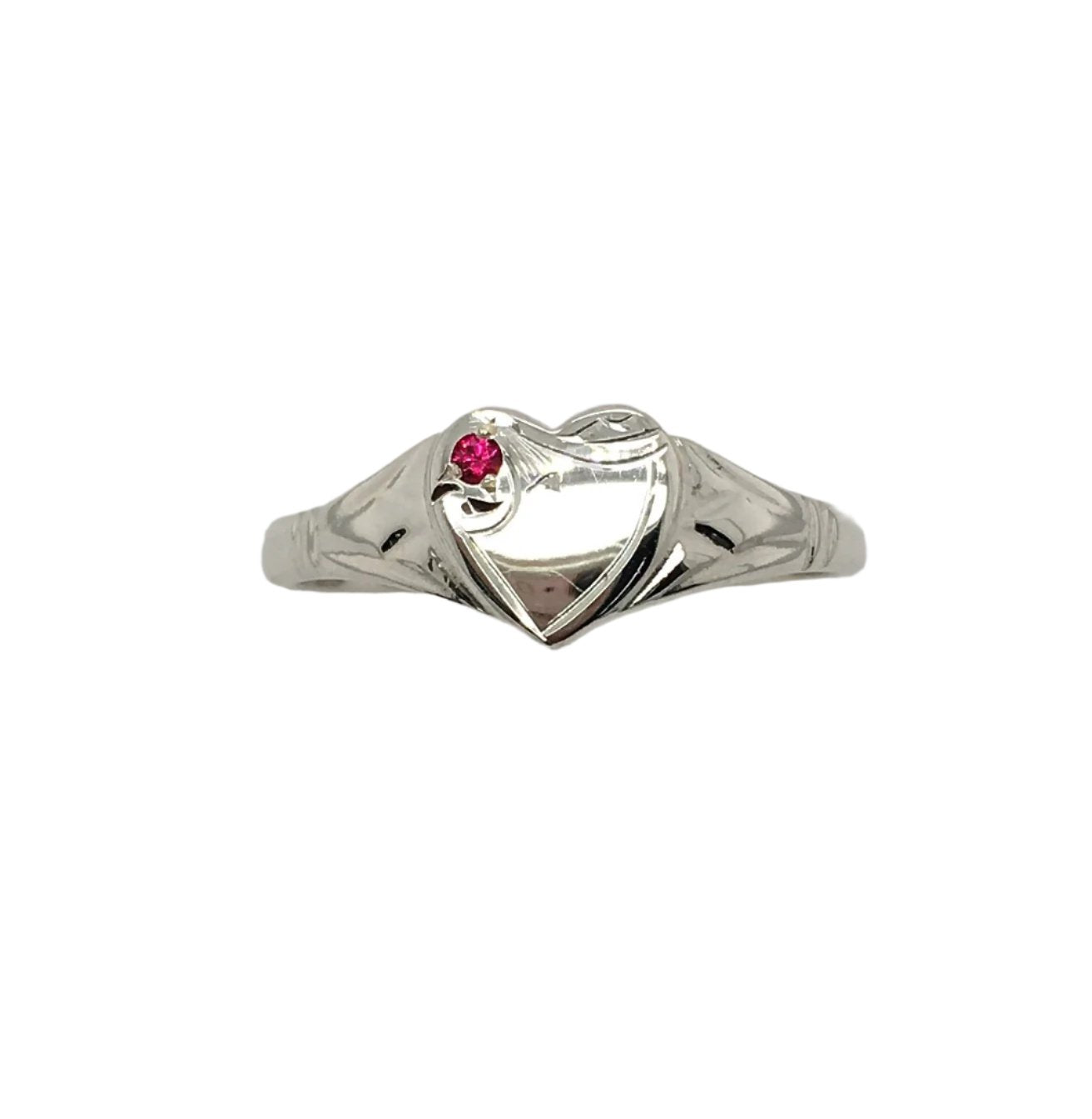 Sterling Silver Heart Red Stone Signet Ring