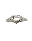 Sterling Silver Heart Red Stone Signet Ring