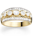 9ct Gold Triple Row Bezel & Channel-Set Cubic Zirconia Ring