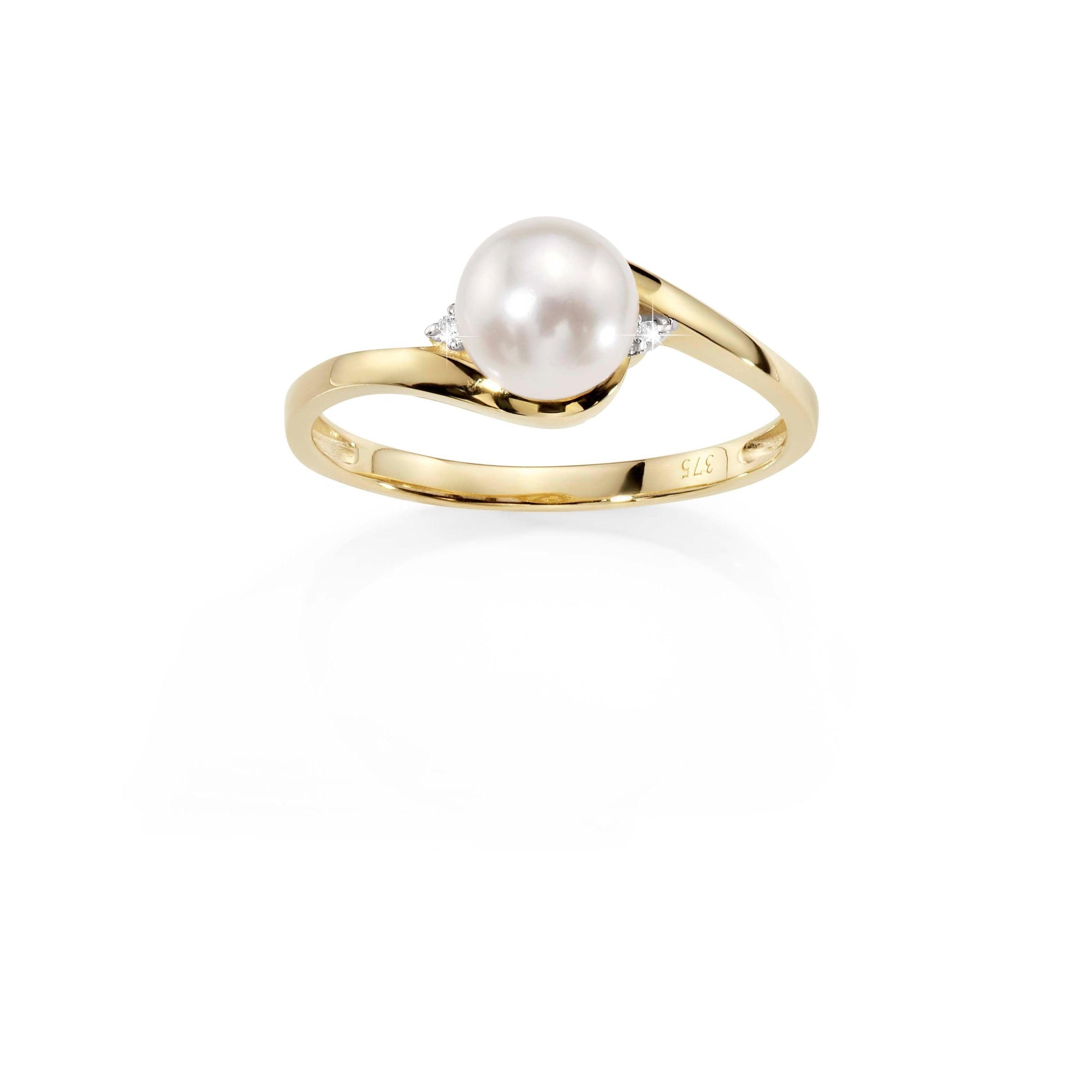 9ct Gold Freshwater Pearl and Diamond Swirl Ring