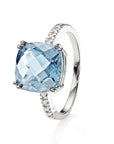 9ct White Gold Blue Topaz and Diamond Ring