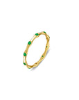 14ct Gold Plated Sterling Silver Abstract Shape Band Ring with Emerald Cubic Zirconia Details