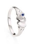 Sterling Silver Double Heart Blue Stone Signet Ring